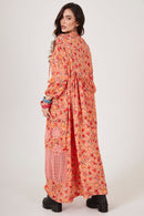 Vestido Longo Com Rendas E Crochê rosé Estampado Yacamim E6