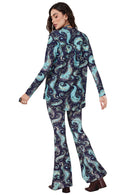 Calça Flare Com Bolsos Azul Estampa Cashmere Yacamim A15