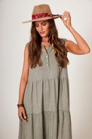 Vestido Longo Regata 3 Babados De Linho Verde Yacamim D1