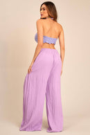 Calça Pantalona Com Detalhes De Pregas Lilás Yacamim G3