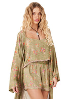 Conjunto Cropped E Shorts Verde Oliva Estampado Yacamim A17