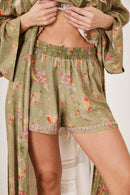 Conjunto Cropped E Shorts Verde Oliva Estampado Yacamim A17