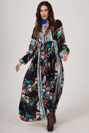 Vestido Longo Preto Estampa Cashmere Yacamim D1