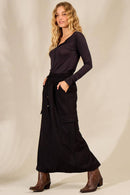 Saia Midi De Linho Com Fendas Preta Yacamim G1