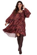 Vestido Curto Bordô Estampa Cashmere Yacamim D18