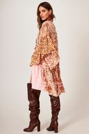 Vestido Curto Com Crochê Rosa Patchwork Estampa Cashmere Yacamim C16