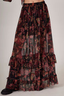 Saia Longa De Tule Preta Estampa Cashmere Yacamim A20