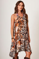 Vestido Curto De Malha Marrom Estampa Digital De Batik Yacamim E29