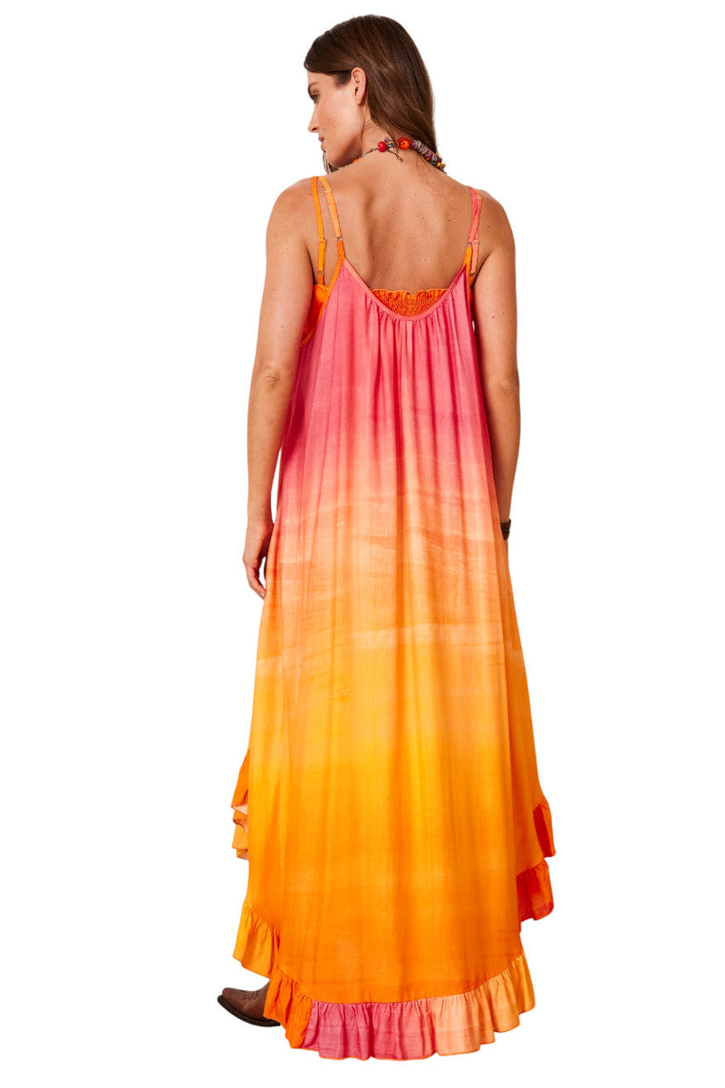 Vestido Midi De Alcinhas Rosa E Laranja Degradê Yacamim D16