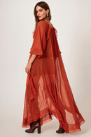 Vestido Longo De Tule Com Babados Terracota Yacamim D3