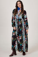 Vestido Longo Preto Estampa Cashmere Yacamim D1