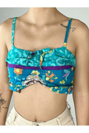 Top Cropped Com Alças Azul Estampado Yacamim F10