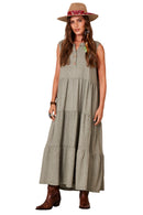 Vestido Longo Regata 3 Babados De Linho Verde Yacamim D1