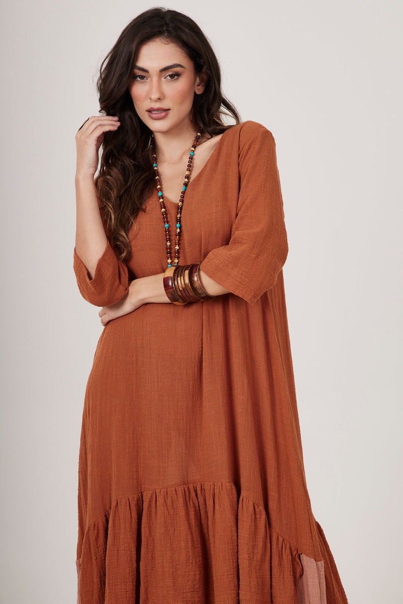 Vestido Midi Caramelo Escuro Yacamim C26