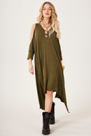 Vestido Curto Com Pontas Laterais Verde Musgo Yacamim E6