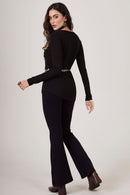 Calça Flare Com Bolsos Preta Yacamim H7/8