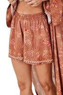 Conjunto Cropped E Shorts Marrom Claro Estampado Yacamim A9