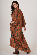 Vestido Longo Marrom Estampa Cashmere Yacamim D11