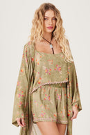 Conjunto Cropped E Shorts Verde Oliva Estampado Yacamim A17