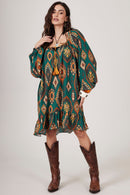 Vestido Curto Verde Escuro Estampado Yacamim D14