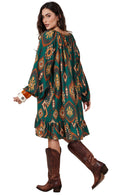 Vestido Curto Verde Escuro Estampado Yacamim D14