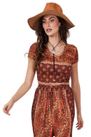 Cropped Com Mangas Curtas Terracota Estampa Cashmere Yacamim A5