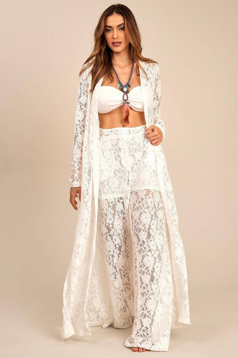 Calça Flare De Rendas Branca Yacamim A7