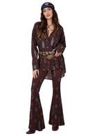 Calça Flare Marrom Escuro Estampa Cashmere Yacamim A33