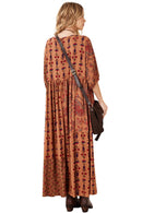 Vestido Longo Estampado Marrom patchwork Yacamim E2
