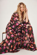 Vestido De Tule Longo Preto Estampa Floral Yacamim D15