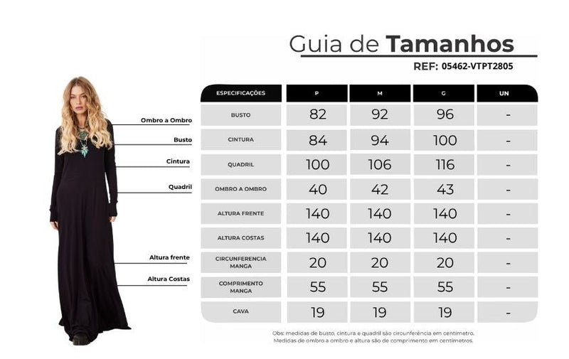 Vestido Longo Com Mangas Justas Preto Yacamim D6