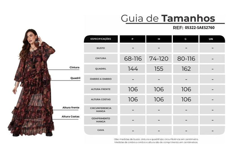 Saia Longa De Tule Preta Estampa Cashmere Yacamim A20