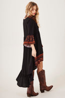 Vestido Mullet Mangas 3/8 Preto Estampado Yacamim D27