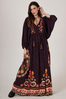 Vestido Longo Marrom Escuro Estampa Cashmere Yacamim E23