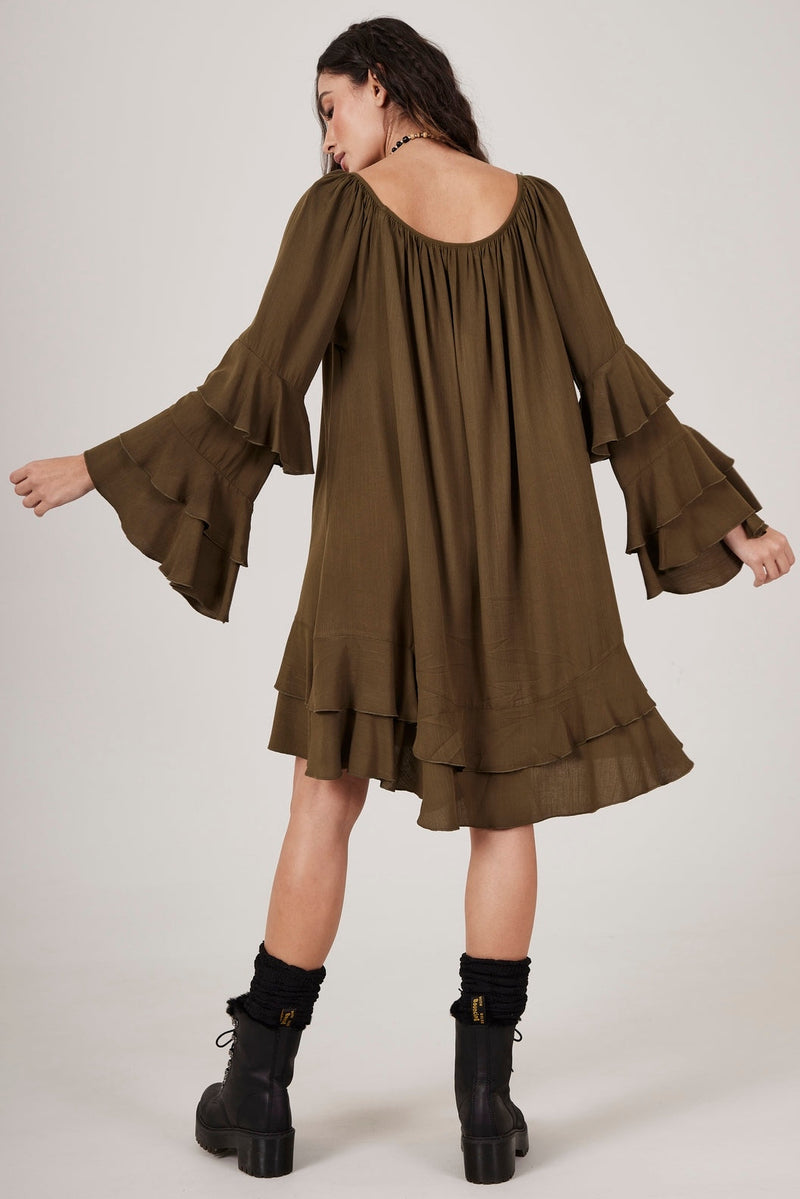 Vestido Curto Ombro A Ombro Verde Escuro Yacamim E23