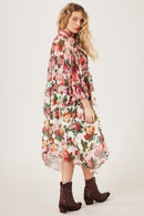 Vestido Curto De Tule Manga 3/8 Rosa Patchwork Yacamim E5