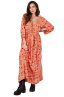 Vestido Longo Com Rendas E Crochê rosé Estampado Yacamim E6