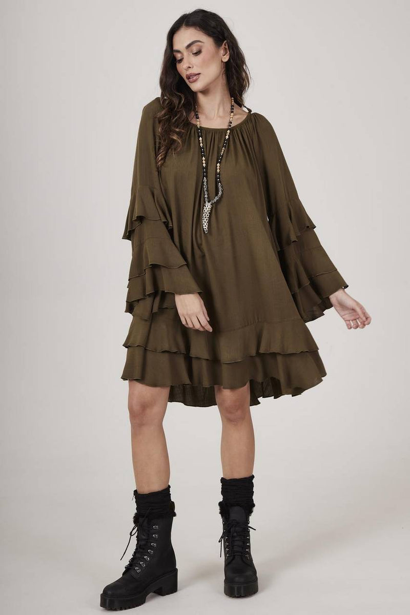 Vestido Curto Ombro A Ombro Verde Escuro Yacamim E23