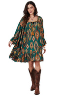 Vestido Curto Verde Escuro Estampado Yacamim D14