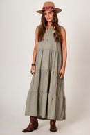 Vestido Longo Regata 3 Babados De Linho Verde Yacamim D1