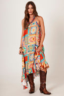 Vestido Midi Godê Com Alças Estampa Geométrica Yacamim C3