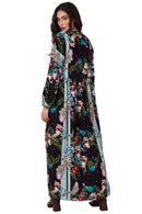 Vestido Longo Preto Estampa Cashmere Yacamim D1