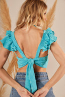 Cropped Manga Asa Franzida Turquesa Yacamim I6