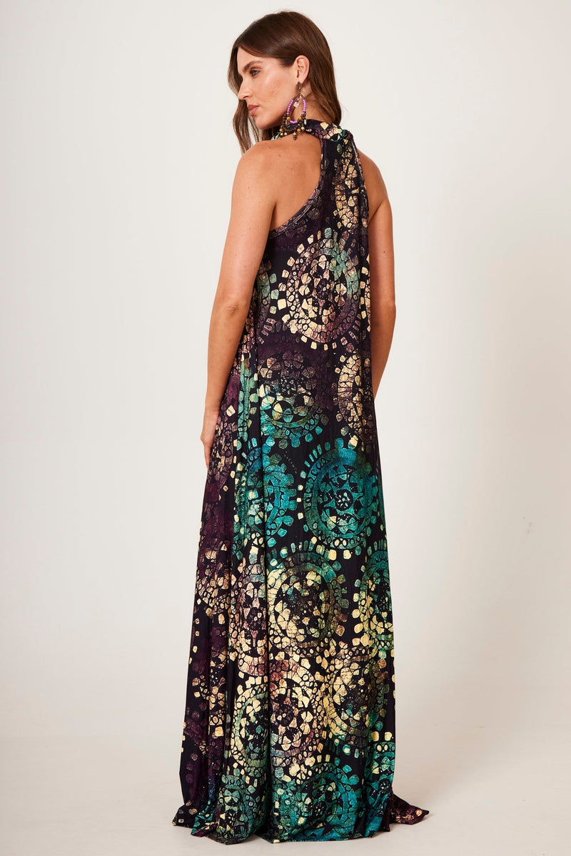 Vestido Longo De Malha Estampa Digital De Batik Yacamim D7