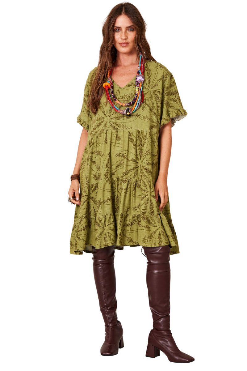 Vestido Curto Decote Em V Verde Yacamim C23