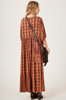 Vestido Longo Estampado Marrom patchwork Yacamim E2