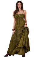 Vestido Longo De Alças Verde Musgo Estampa cashmere Yacamim C15