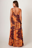 Vestido Longo De Alças Largas Laranja Estampa Geométrica Yacamim E1