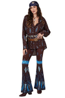 Calça Flare Marrom Escuro Estampa Cashmere Azul Yacamim A30