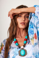 Vestido Longo De Tule Azul  Estampado Yacamim D12